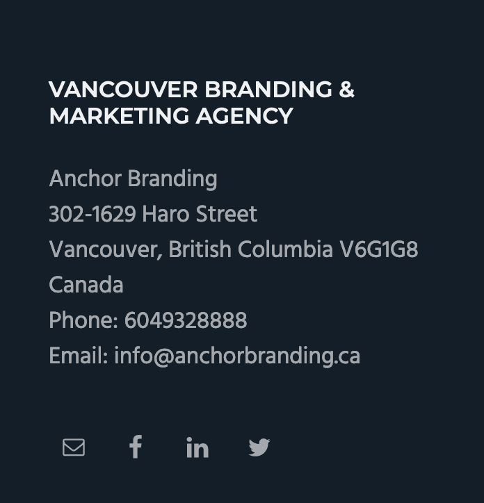 Business address information given by Anchor Branding