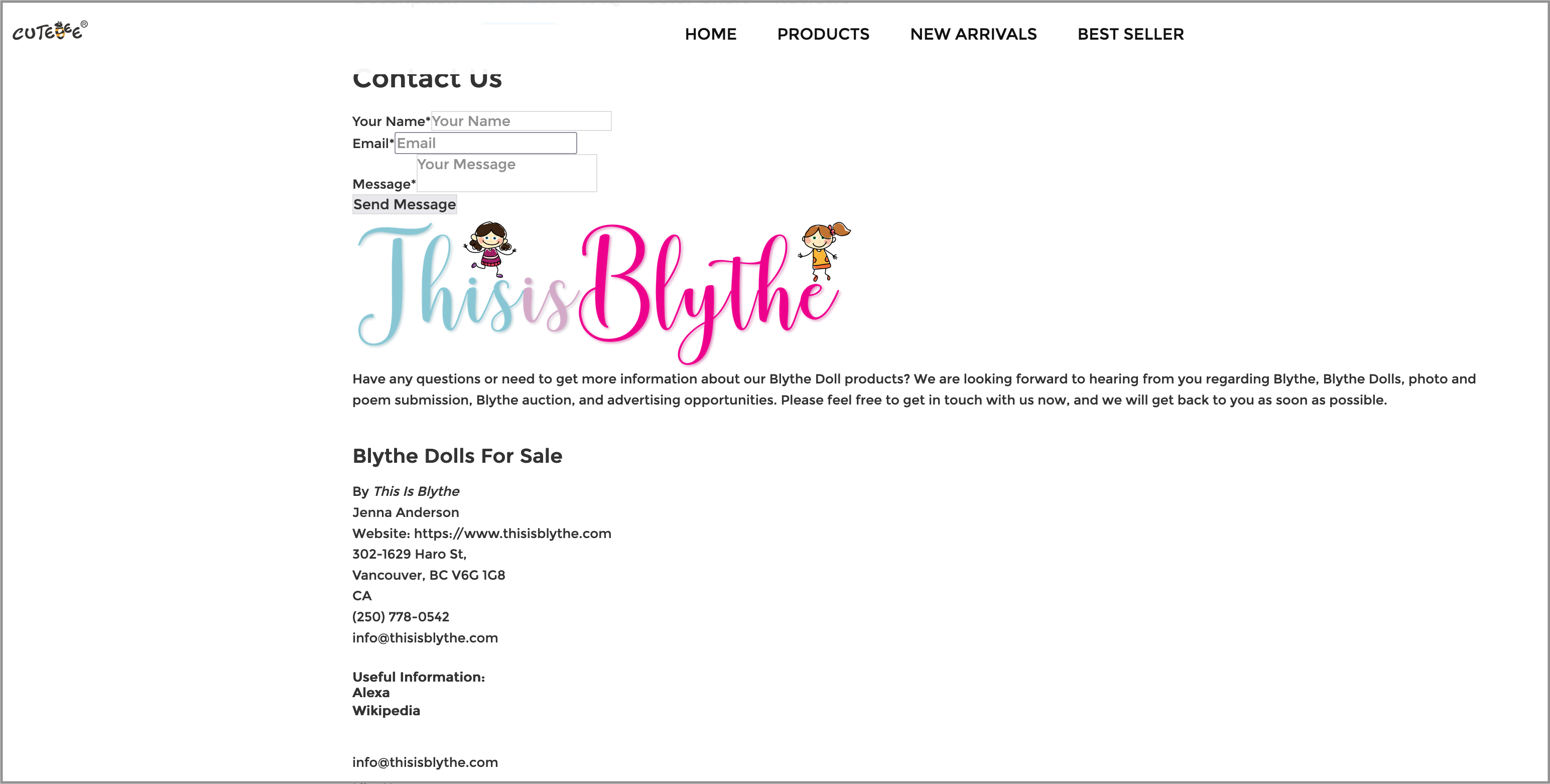ThisIsBlythe adding a backlink to their website via their Cutebee listing